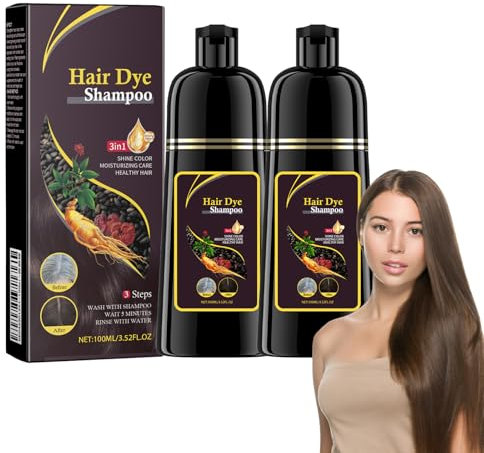2PC *100ML Champú Tinte 3 en 1, Champú Colorante, Tinte Castaño Ocuro, Champú Tinte para Marrón, Champú Tinte Instantáneo, Tinte Instantáneo para Hombres y Mujeres 2PC (100ML) shampoos