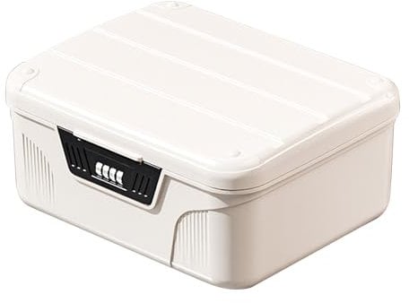 ACESOME Lockable Medicine Lock Box, Child-Resistant Storage with Partition, ABS+Aluminium alloy Lockable Container for Refrigerator Food Safe Locking Box Tablet Phone (White, 26x22x12 cm)