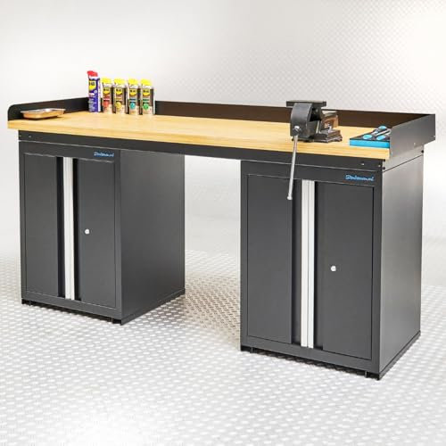 Werkbank PRO Eiche - 2 Schränke - 200 cm - Schwarz