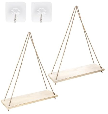 Chihutown Holz Hängeregale für Wand, 2er Set Boho Regal Wandhängeregal Fenster Pflanzenregale Schwebende Wandregale für Wohnzimmer Schlafzimmer Badezimmer Küche (Natur)