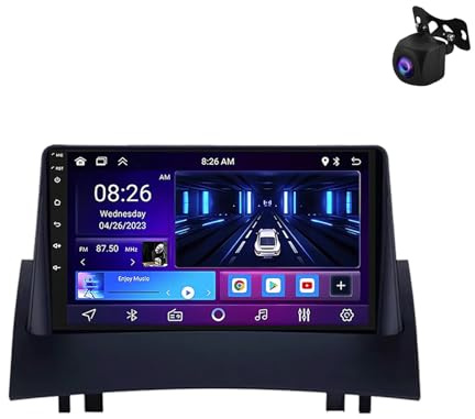 WOMGKDA Android Radio Coche para Renault Megane 2 2002-2008,Carplay Inalámbrico Android Auto 9 Pulgadas Pantalla Táctil 2 DIN Navegación GPS WiFi Bluetooth FM RDS Radio(1+32G)
