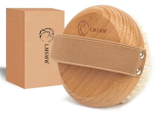Dry Brushing Körperbürste für Lymphdrainage - Natürliche Wildschweinborsten Peeling Trockene Haut Bürste mit Gummiband - Verbessert die Durchblutung, reduziert Cellulite, Weiches, festes Peeling für