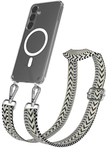 EAZY CASE Handykette - Verstellbares Taschenband kompatibel mit Galaxy S24 Plus, Schulterriemen, Handykordel mit Silikon Hülle, Qi Charging kompatibel, Umhängetasche, Grün Schwarz Silber