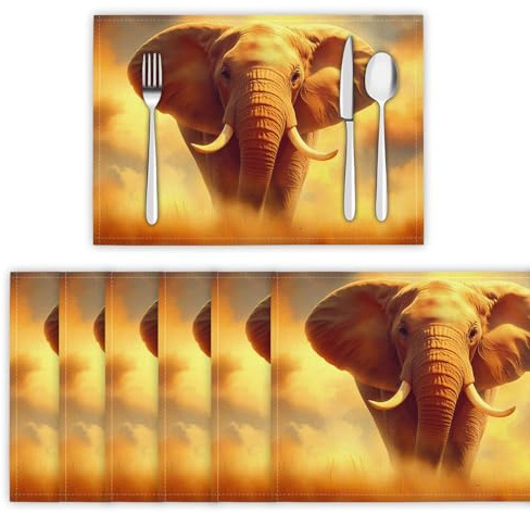 Mode Wiese Elefant Platzsets 4 er Set,30x45cm Urlaub Bankett Tischsets Waschbar Platzdeckchen Küche Party Deko Hitzebeständig Tischsets rutschfest