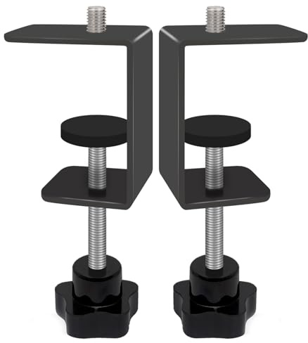 Jhanw 2-Pack Heavy Duty Adjustable C-Clamp with M10 Stud Mount - Steel Desk Clamp for Lamp, Microphone, Light Poles & Table | Multi-Purpose Clamps for Secure Mounting