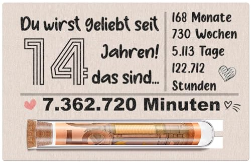 Otuuz 14. Geburtstag Geldgeschenk aus Holz mit Reagenzglas und Holzkarte | 14. Geburtstag Geschenk, für Mädchen Jungen