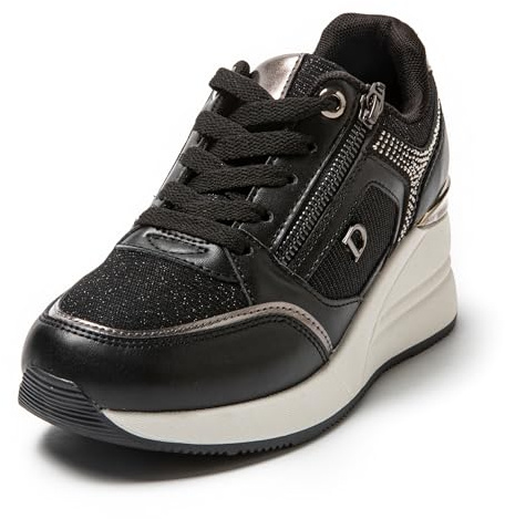 JOMIX Scarpe da Ginnastica Donna con Zeppa Sneakers Eleganti Glitterati con Cerniera Laterale e Suola Spessa Comode per Camminata Quotidiana WSC255217 Nero 38