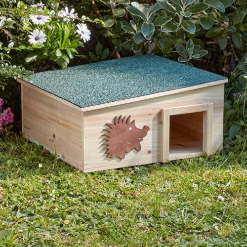 Hedgehog Home - Weatherproof Timber Shelter for Garden Hedgehogs, FSC Certified Wood, Safety Entrance Tunnel, Waterproof Felt Roof for Nesting and Hibernation, 40 x 40 x 19 cm