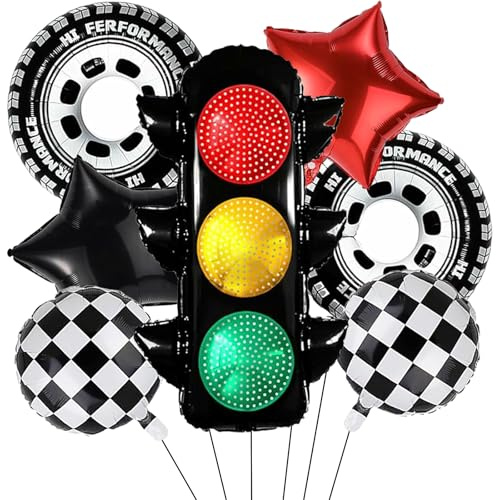 Auto Geburtstags Luftballons Deko, Rennwagen & Ampel Folienballons, 7 Stück Party Dekorationen für Autoparty Geburtstag