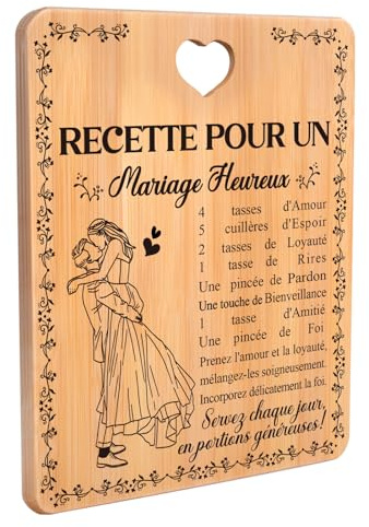 Cadeau de Mariage pour les Mariés, Planche à Découper en Bambou Gravée Recette pour un Mariage Heureux, Cadeau Original pour Couple, Fiançailles et Saint-Valentin