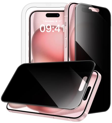 JETech 360° Sichtschutz Schutzfolie für iPhone 15, 2 Stück | 4-Wege Anti-Spy Gehärtetes Glas Schutzfolie, Einfache Installationshilfe