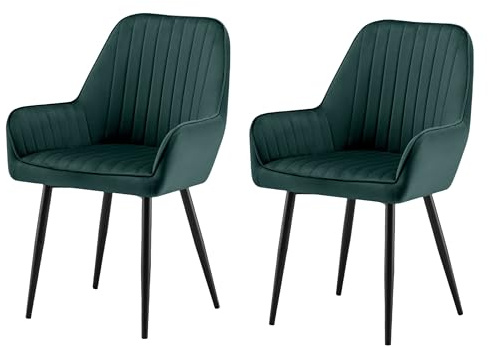 Garvishk Gravis Esszimmerstuhl, 2er-Set mit Armlehnen, Metallbeinen, gepolstertem Sitz, Polsterstuhl für Esszimmer, Wohnzimmer, Küche (Grün)