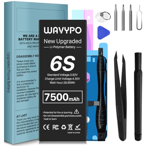 Upgraded Battery for iPhone 6S, 7500mAh New Version 0 Cycle High Capacity Battery Replacement for 6S A1633 A1688 A1700 with Full Replacement Tool Kit