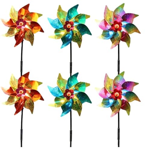 YUPZAR 6 Stück Reflektierende Vogelabwehr Windräder Ø24cm Vogelschreck Windmühlen Garten Balkon Obstgarten Dach Terrasse Windrad Vogelabwehr Taubenschreck Deko Außenbereich PVC Regenbogenfarben
