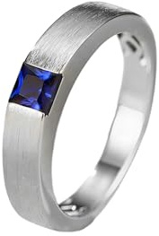 Gualiy Herrenring Weissgold 9 Karat, 375 Gold Herrenring Verlobungsring Gebürstet Matt mit Quadrat Labor Hergestellt Saphir 0.46ct Eheringe Größe 63