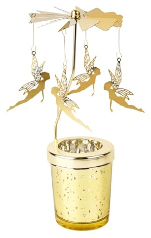 FRUHLING Windlicht Karussell Gold Glas Rotierender Kerzenhalter | Mit Elfen, Drehender Teelichthalter, Metall, Für Valentinstag Hochzeit Party Tischdeko Weihnachtsdeko