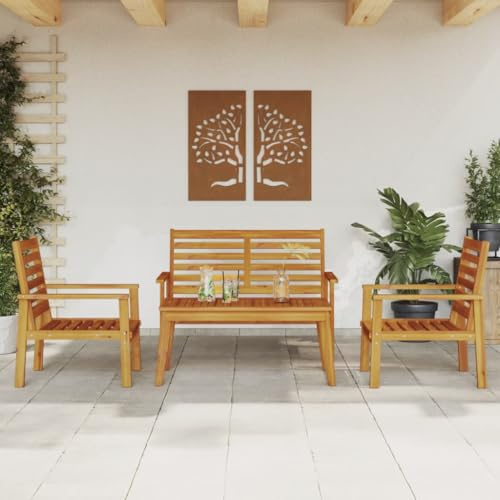 JHQHSM 4-TLG. Garten-Lounge-Set aus Massivholz Akazie mit Tisch und Sesseln für Terrasse, Robustes Outdoor-Möbel für Entspannung, langlebiges Akazienholz Design, Bequeme Sitzgruppe