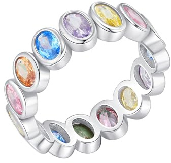 Mesnt Anello Oro Bianco, Donna Oro Bianco Anello dell'eternità di Lusso con Pietra preziosa Ovale Colorata