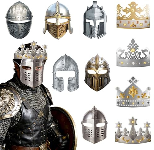 Thirty and Thirsty 10 Stück Drachenritter Fantasy Pappmasken Mittelalterliche Party Kostüme Requisiten Elementargeist Verkleidung König Helm Krieger Masken Set Magischer Zauberer Party Dekorationen