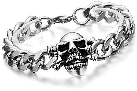 Cupimatch Herren Damen Buddha Mala Totenkopf Armband, Schädel Kugelkette Gebet Stretch Energiearmband Armschmuck Perlenarmband, schwarz Silber (Silber)