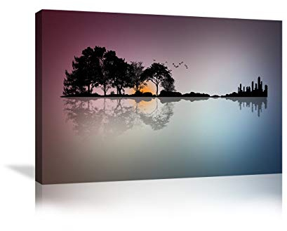 Große abstrakte Gitarreninsel auf Leinwand Bilder, Wandkunst, moderne Musikgemälde, abstrakter Baum, Gemälde, Musikliebhaber, Heimdekoration für Wohnzimmer, gerahmt und fertig zum Aufhängen