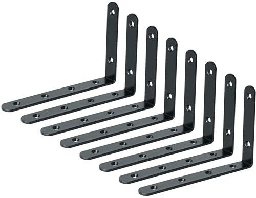 Mooche 8PCS Black Shelf Brackets 150mm, Metal L Bracket for Shelves, Wall Mounted Shelf Supports Brace Heavy Duty for Living Room Kitchen Office