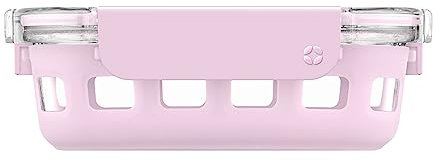 Ello Duraglass Meal Prep Container, 1.75 cup- Glass Food Storage Container with Silicone Sleeve and Airtight BPA-Free Plastic Lid, Dishwasher, Microwave, and Freezer Safe, Cashmere Pink