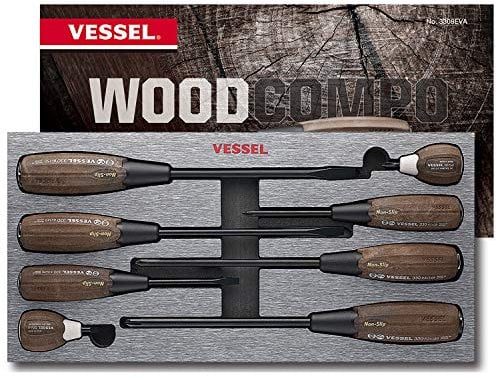 VESSEL No.3308EVA Wood-Compo Non-Slip Tang-Thru Screwdriver 8PC.Set