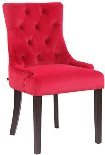CLP Esszimmerstuhl Aberdeen Mit Hochwertiger Polsterung Und Samtbezug I Polsterstuhl Mit Gestell Aus Kautschukholz I Sitzhöhe Von 50 cm, Farbe:rot, Gestell Farbe:antik