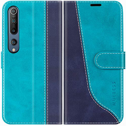 Mulbess für Xiaomi Mi 10 / Mi 10 Pro Hülle, Handyülle Leder mit Kartenfach, Klapphülle mit Magnetverschluss, Flip Case Etui Handytasche Schutzhülle, Stilvoll Mint Blau