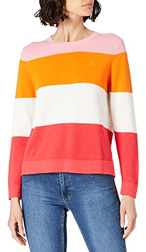GANT Damen D1. Cotton Pique Stripe C-Neck Pullover, SEA PINK, XL