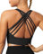QUEENIEKE Sport BH Damen Ohne Bügel Gepolstert Mittlerer Stark Halt Yoga Bra Gekreuzt Rücken Bustier Sport Top Fitness Lauf Joggen Free to Be Bra Farbe Schwarz B Größe S