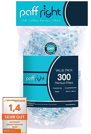 Paffright 300 Filtri Sigarette, Bocchini per Sigaretta, Filtri Sigarette Tabacco, Filtro Anti-Catrame, Plastica 8mm, Bocchino Regular