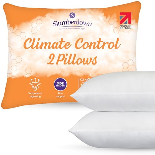 Slumberdown Climate Control Pillows 2 Pack - Breathable & Climate-Adaptive Firm Support Pillow for Back, Side & Hot Sleepers | UK-Made, Non-Allergenic, Washable (48 x 74cm)