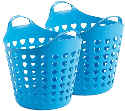 2er Flexibler Aufbewahrungskorb für Spielzeug, Wäsche, u.v.m. in Pink/Blau mit Belüftungslöchern. 35 Liter Volumen, mit zwei großen Henkeln. Topp (Taubenblau)