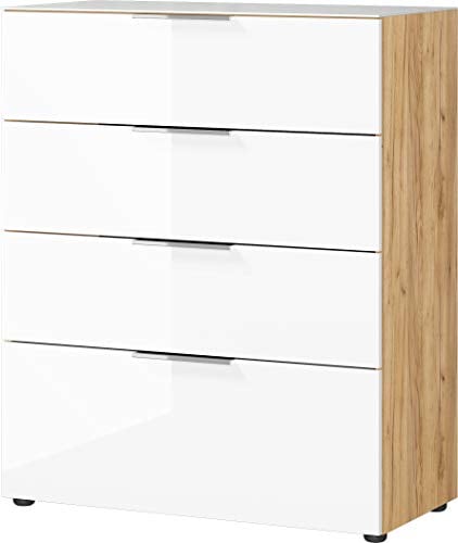 Germania Kommode 3695-242 GW-Oakland, in Navarra-Eiche-Nb./Weiß, mit Glasauflage, 83 x 102 x 42 cm (BxHxT)