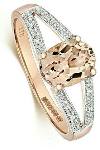 Rose Gold Morganite and Diamond Ring Oval Engagement Hallmarked Certificate - Size: N
