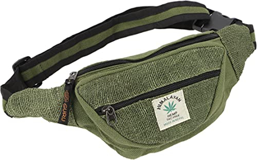 GURU SHOP Praktische Hanf Gürteltasche, Ethno Bauchtasche, Sidebag - Olive, Unisex - Erwachsene, 15x20x8 cm