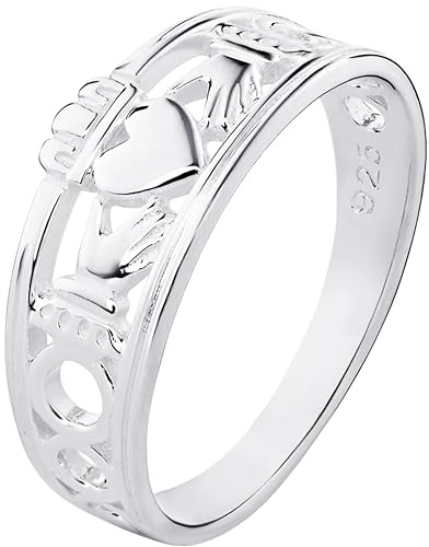 Claddagh-Ring in Herzform aus 925er-Sterlingsilber, verschiedene Größen, J, Metall