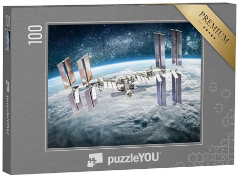 puzzleYOU: Puzzle 100 Teile „Internationale Raumstation auf der Umlaufbahn des Planeten Erde ISS Sterne und Galaxien“