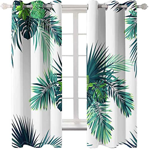 PVMLVM Rideaux Occultants Chambre 3D Feuilles Vertes Tropicales Imprimé Rideau À Oeillets, Salon Et Chambre Enfant Décoration De Fenêtre 170x200cm 2 Panneaux Isolant Thermique Et Phonique Rideaux