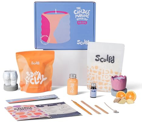 Sculpd Kit de alfarería para principiantes para hacer velas con arcilla secada al aire, para adultos, con cera de soja ecológica, aceite aromático, barniz, herramientas y guía (español no garantizado)