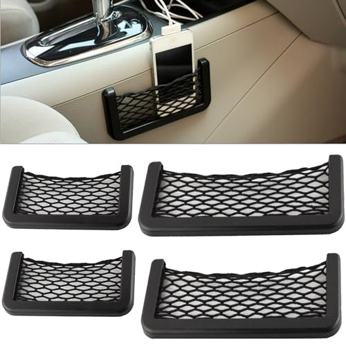 JIAMIAN 4 Piezas Red de Almacenamiento, Bolsas De Red De Almacenamiento De Coche De Nailon, Organizador Negro para Vehículos, para Teléfonos Cargar Cigarrillos, Nailon Elástico