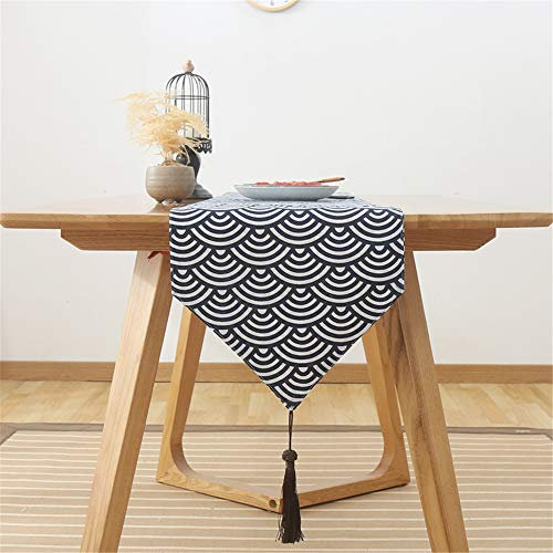 Highdi Tischläufer Modern Abwaschbar Tischdekoration, Lang Tischläufer mit Handgefertigten Quasten für Esszimmer, Küche, Wohnzimmer, Urlaub, Esstischdekoration (33x80cm,Japanischer Stil)