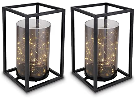 Solarlampe für Außen Stehend 2er Set – Solarleuchte Garten 28 cm Hoch – Außenleuchte Gartenlampe LED – Leuchte Solar Aussenlampe IP 44 Metall Schwarz Schalter Lichterkette