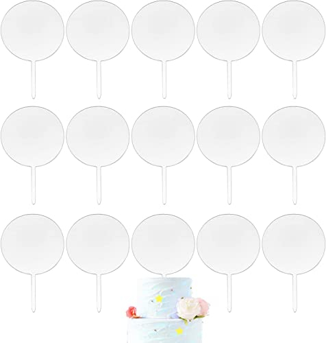 KOMUNJ 15 Stück Acryl Kuchen Topper, Transparent Blanko Cupcake Topper für Geburtstag Hochzeit Kuchendeko