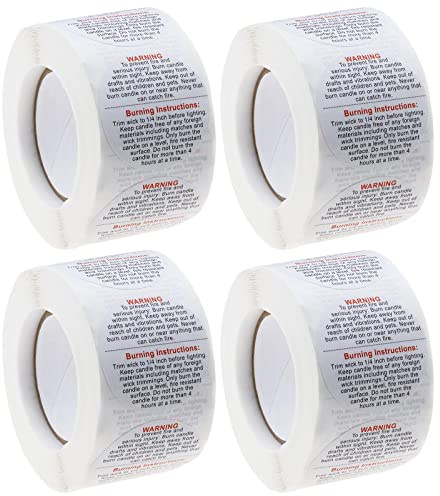 YINETTECH 4 Rolle (2000 Stück) Kerzen Warnaufkleber Kerzenbehälter Warnetiketten Kerzengläsern Sicherheitsaufkleber Selbstklebende Etiketten 3,8cm