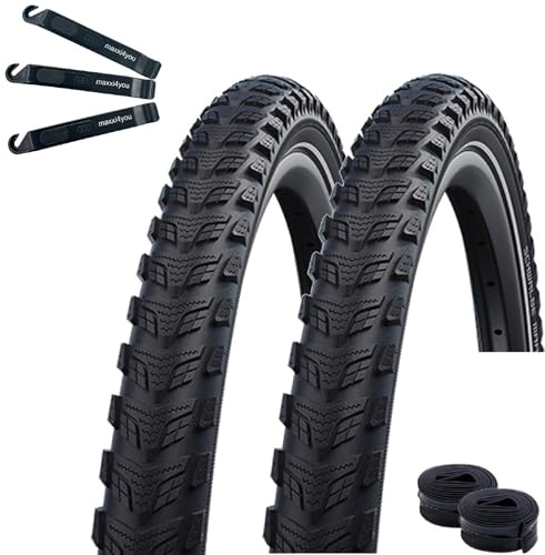 2 x Schwalbe Marathon 365 Fahrradreifen in Schwarz Reflex 55-622 (28 x 2,15) + 2 Schläuche SV-19 inkl. maxxi4you Reifenheber