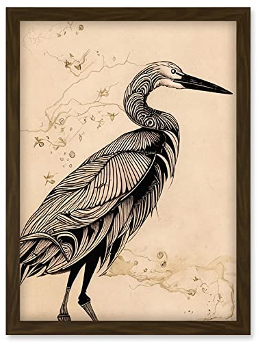Doppelganger33 LTD Heron Bird Simple Ink Illustration Artwork Framed Wall Art Print A4