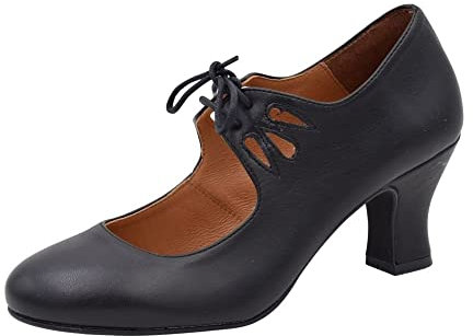 PASARELA - Zapatos de Baile Flamenco Napa Soft con Cordones para Mujer Soft Mujer Color: Negro Talla: 41